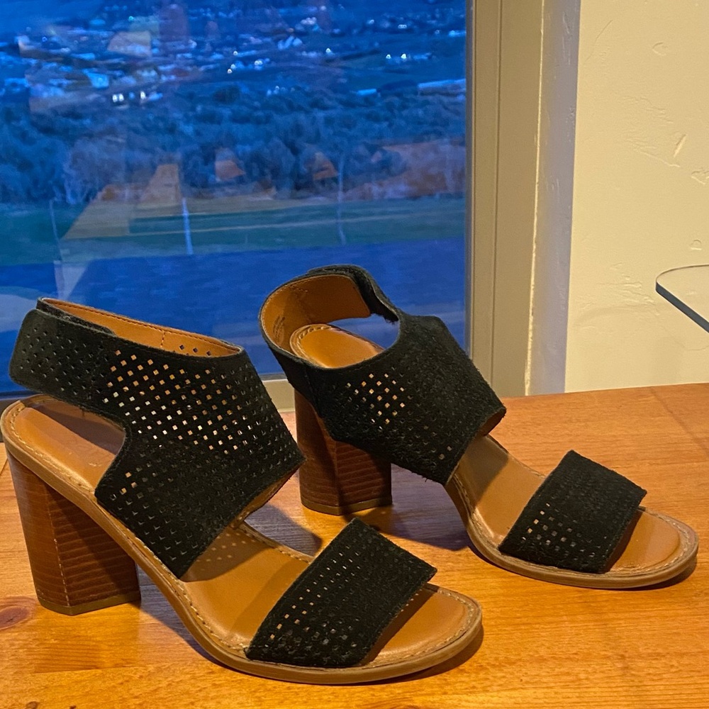 Franco Sarto Black Perforated Heeled Sandals